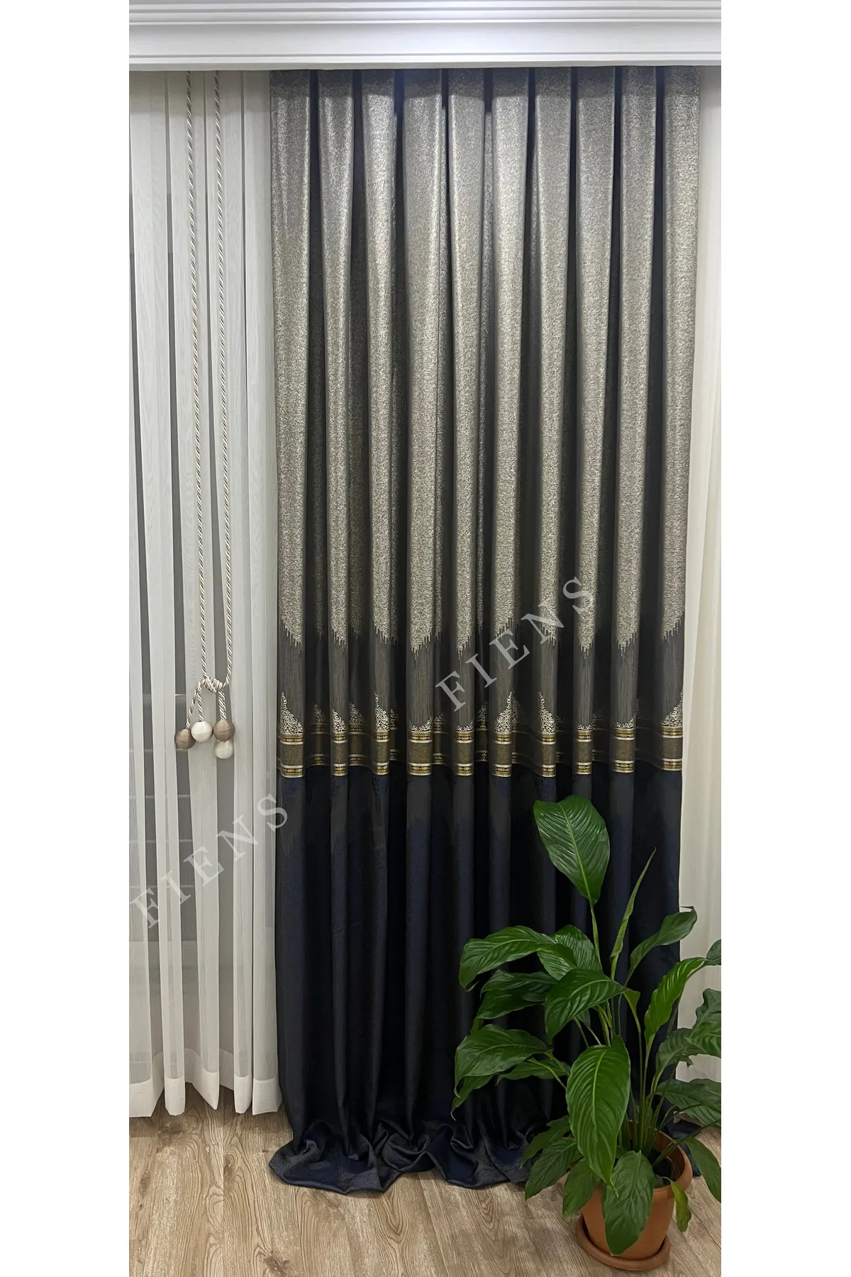 1 ÇİFT PANO FON PERDE VİYANA-65 LACİVERT GRİ BEJ