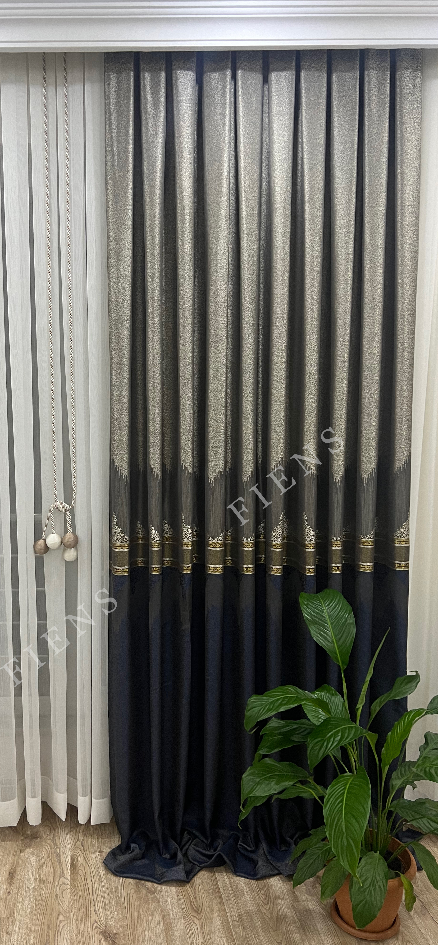 1 ÇİFT PANO FON PERDE VİYANA-65 LACİVERT GRİ BEJ