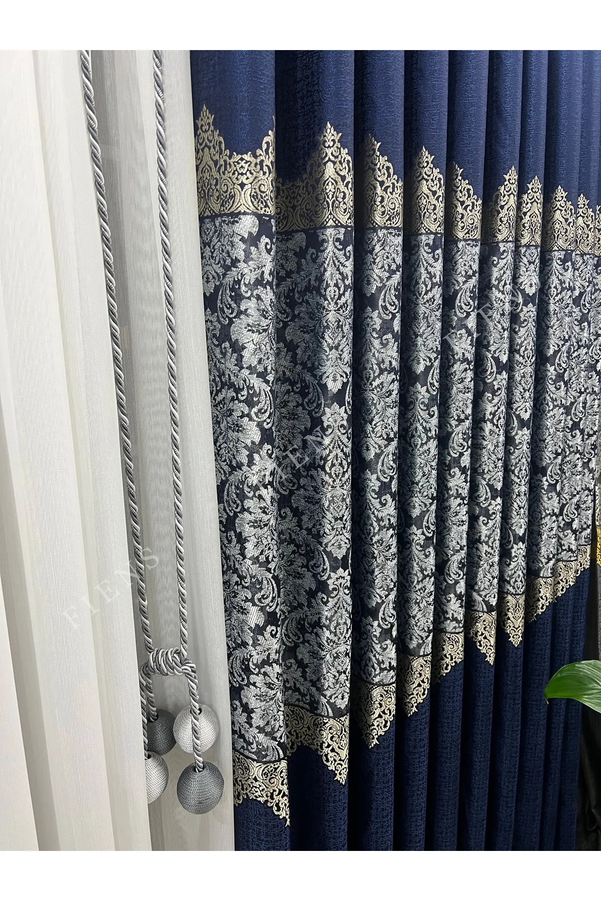 1 ÇİFT PANO FON PERDE DAMAKS-45 LACİVERT GRİ BEJ